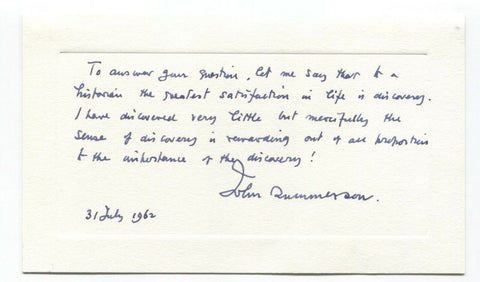 John Summerson Signed Card Autographed Signature British Architectural Historian