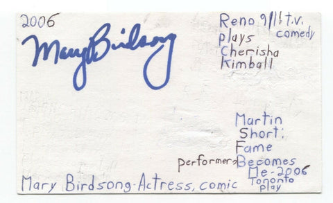Mary Birdsong Signed 3x5 Index Card Autographed Signature Actress Comedian