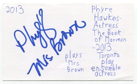 Phyre Hawkins Signed 3x5 Index Card Autographed Actress Law and Order