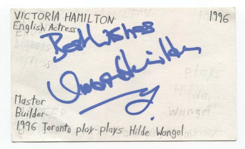 Victoria Hamilton Signed 3x5 Index Card Actress Queen Elizabeth 