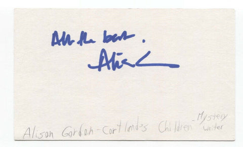 Alison Gordon Signed 3x5 Index Card Autographed Signature Author Writer
