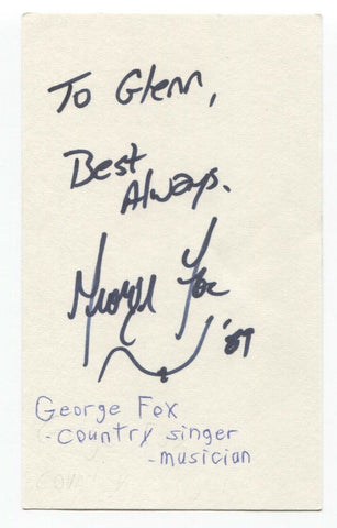 George Fox Signed 3x5 Index Card Autographed Signature Country Singer