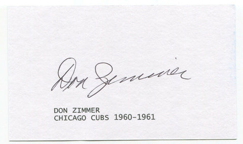 Don Zimmer Signed 3x5 Index Card Autographed Baseball Brooklyn Dodgers