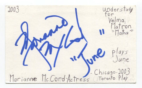 Marianne McCord Signed Index Card Autographed Actress Blues Brothers Due South