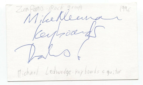 Zumpano Michael Ledwedge Signed 3x5 Index Card Autographed Signature