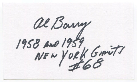 Allan "Al" Barry Signed 3x5 Index Card Autographed Signature New York Giants