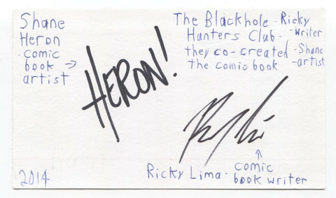 Shane Heron - Ricky Lima Signed 3x5 Index Card Autograph Signature Comic Artist