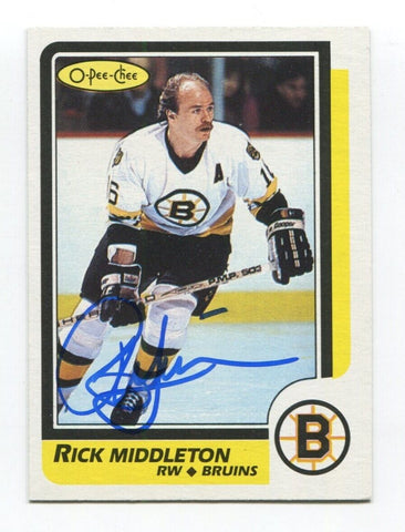 1986 O-Pee-Chee Rick Middleton Signed Card Hockey NHL AUTO #157 Boston Bruins