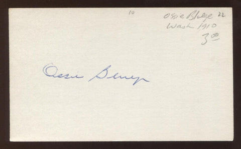 Ossie Bluege Signed 3x5 Index Card Vintage Autographed Baseball 1924 Senators