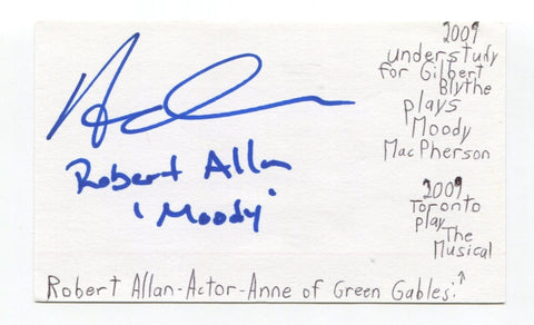 Robert Allan  Signed 3x5 Index Card Autographed Actor Anne Of Green Gables