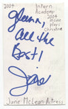 Jane McLean Signed 3x5 Index Card Autographed Signature Actress