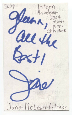 Jane McLean Signed 3x5 Index Card Autographed Signature Actress