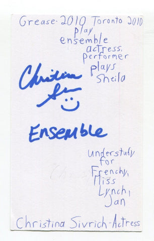 Christina Sivrich Signed 3x5 Index Card Autographed Actress Jelly Ben And Pogo