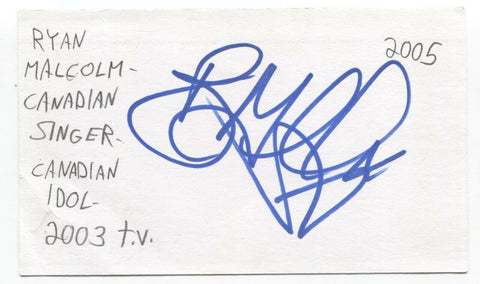 Ryan Malcolm Signed 3x5 Index Card Autographed Signature Singer