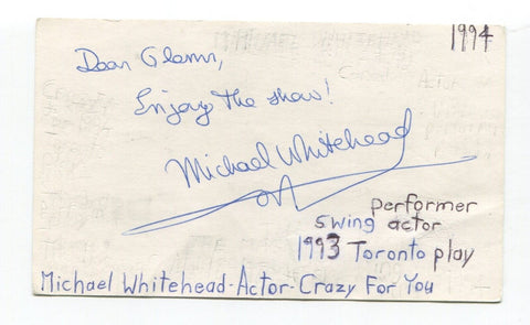 Michael Whitehead Signed 3x5 Index Card Autographed Actor Mindbenders Meatballs