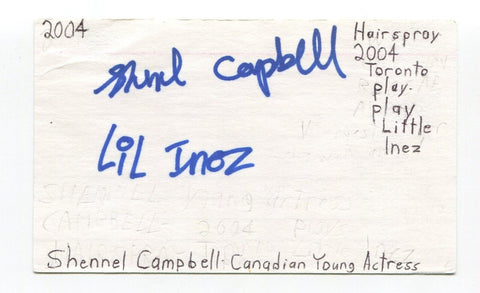 Shennel Campbell Signed 3x5 Index Card Autographed Actress Camp Rock