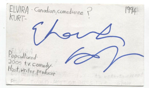 Elvira Kurt Signed 3x5 Index Card Autographed Signature Comedian Host
