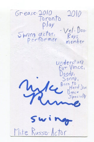 Mike Russo Signed 3x5 Index Card Autographed Actor Grease Play