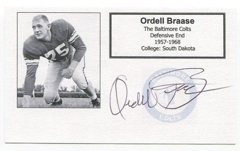 Ordell Braase Signed 3x5 Index Card Autographed  Baltimore Colts NFL ProBowl