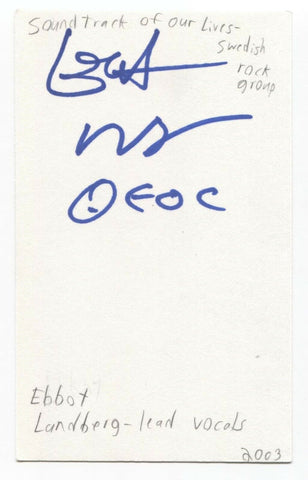 The Soundtrack Of Our Lives - Ebbot Lundberg Signed 3x5 Index Card Autographed