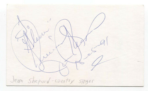 Jean Shepard Signed 3x5 Index Card Autographed Signature Country Singer