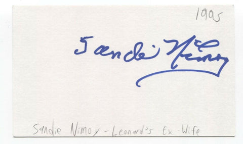 Sandi Nimoy Signed 3x5 Index Card Autographed Signature (Leonard's Wife)