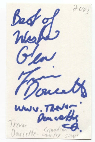 Trevor Doucette Signed 3x5 Index Card Autographed Signature Country Singer