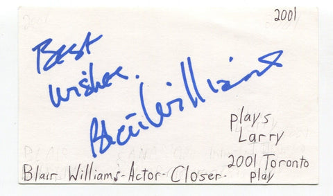 Blair Williams Signed 3x5 Index Card Autograph Actor Street Legal Paw Patrol