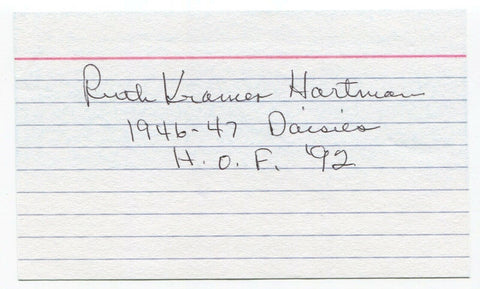 Ruth Kramer Hartman Signed 3x5 Cut Index Card AAGPBL A League Of Their Own