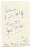 Jack McGraw Signed 3x5 Index Card Autographed Canadian Journalist Live It Up