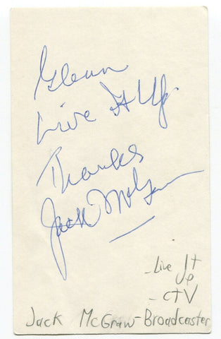 Jack McGraw Signed 3x5 Index Card Autographed Canadian Journalist Live It Up