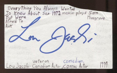 Lou Jacobi Signed 3x5 Index Card Autographed Signature Actor