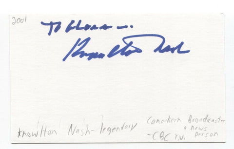 Knowlton Nash Signed 3x5 Index Card Autographed Signature Journalist Anchor