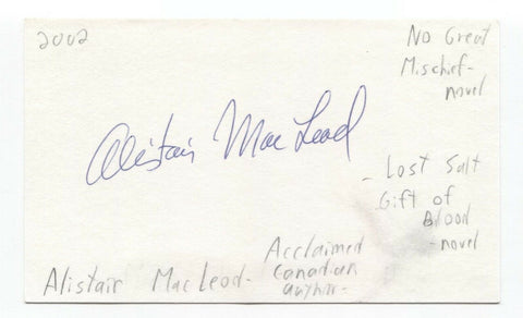 Alistair MacLeod Signed 3x5 Index Card Autographed Signature Author Writer