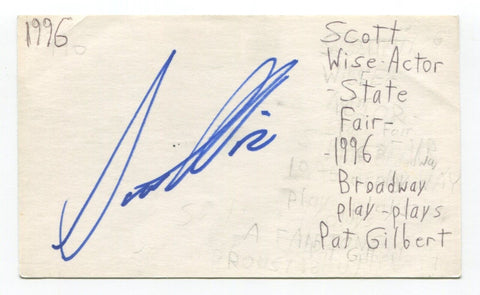 Scott Wise Signed 3x5 Index Card Autographed Actress State Fair Chicago