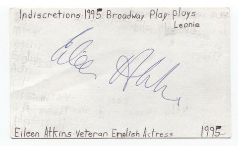 Eileen Atkins Signed 3x5 Index Card Autographed Signature Actress
