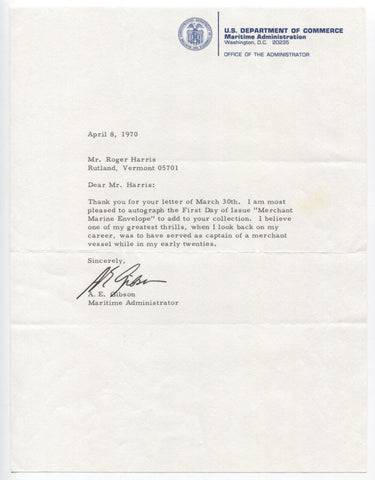 Andrew E. Gibson Signed Letter TLS Autographed Maritime Administrator 