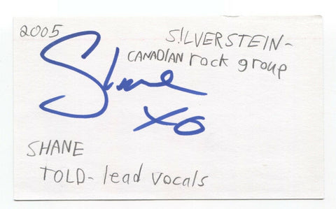 Silverstein - Shane Told Signed 3x5 Index Card Autographed Signature Band