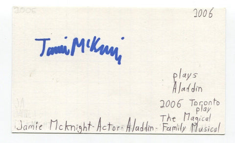 Jamie McKnight Signed 3x5 Index Card Autographed Actor Wizard of Oz Aladdin
