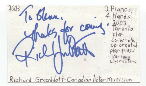 Richard Greenblatt Signed 3x5 Index Card Autographed Signature Playwright