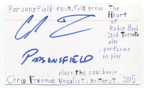 Parsonsfield - Chris Freeman Signed 3x5 Index Card Autographed Signature Band