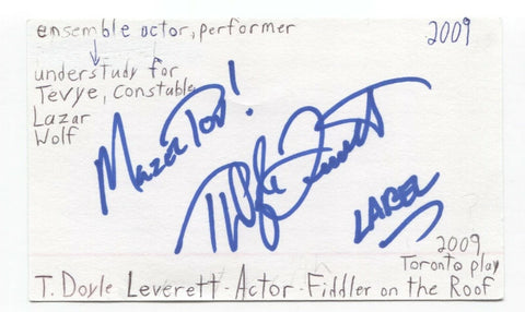 T. Doyle Leverett Signed 3x5 Index Card Autographed Signature Actor