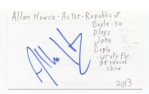 Allan Hawco Signed 3x5 Index Card Autographed Signature Actor Jack Ryan