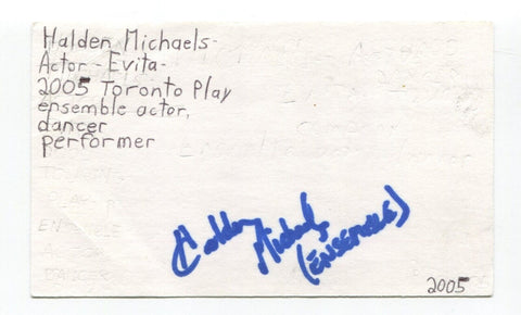 Halden Michaels Signed 3x5 Index Card Autographed Actor Evita Barney and Friends