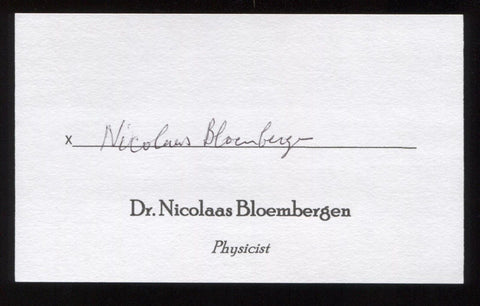 Nicolaas Bloembergen Signed 3x5 Index Card Signature Autographed Nobel Prize