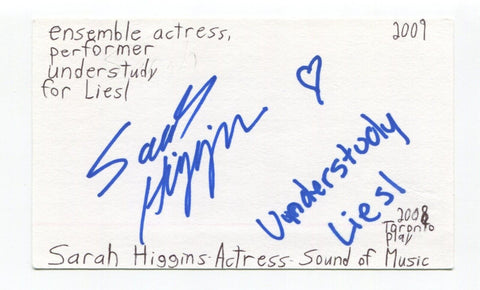 Sarah Higgins Signed 3x5 Index Card Autographed Actress Outlander Doctors