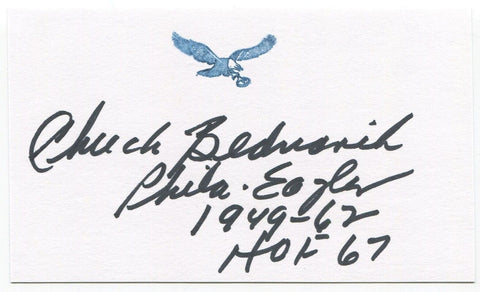 Chuck Bednarik 3x5 Index Card Autographed Signature Philadelphia Eagles HOF