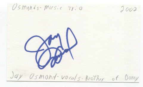 The Osmonds - Jay Osmond Signed 3x5 Index Card Autographed Signature