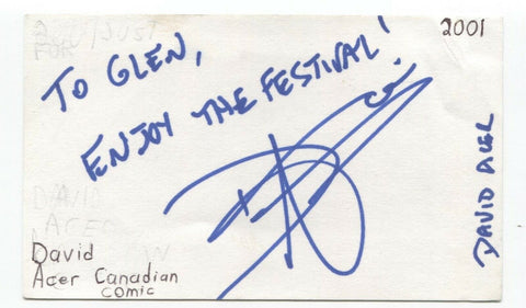 David Acer Signed 3x5 Index Card Autographed Signature Comedian Comic Actor