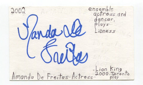 Amanda DeFreitas Signed 3x5 Index Card Autographed Actress Mirror Mirror
